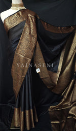 Load image into Gallery viewer, Linen Silk Saree - Black

