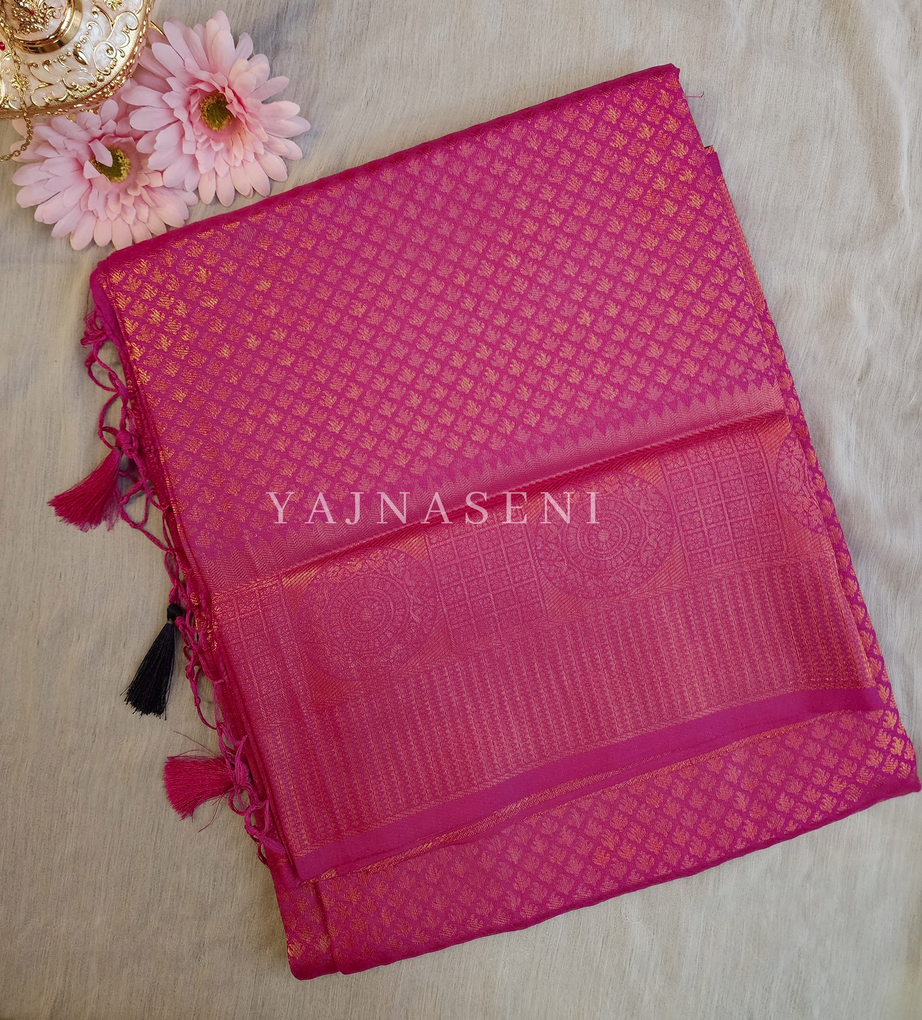 Banarasi Brocade Soft Silk Saree - Pink x Dark Blue