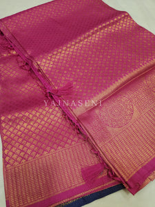 Banarasi Brocade Soft Silk Saree - Pink x Dark Blue
