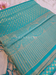 Banarasi Brocade Soft Silk Saree - Turquoise x Maroon