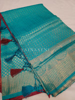 Load image into Gallery viewer, Banarasi Brocade Soft Silk Saree - Turquoise x Maroon
