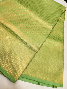 Banarasi Brocade Soft Silk Saree - Lime x Maroon