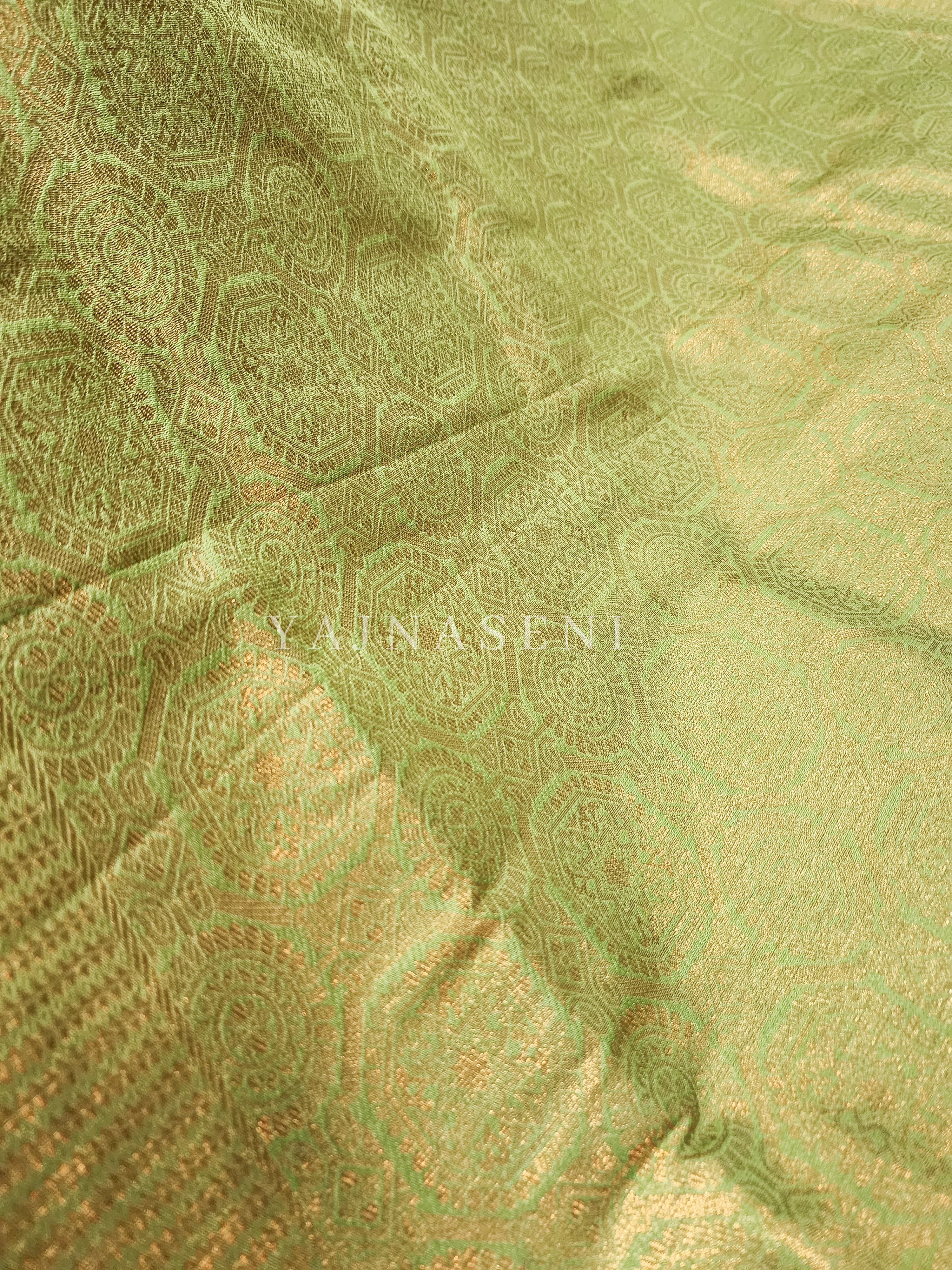 Banarasi Brocade Soft Silk Saree - Lime x Maroon