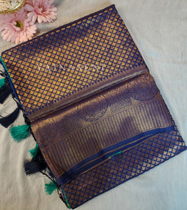 Banarasi Brocade Soft Silk Saree - Blue x Pine