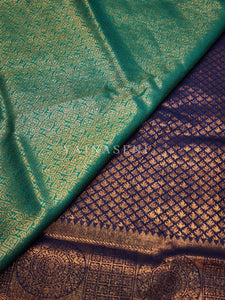 Banarasi Brocade Soft Silk Saree - Blue x Pine