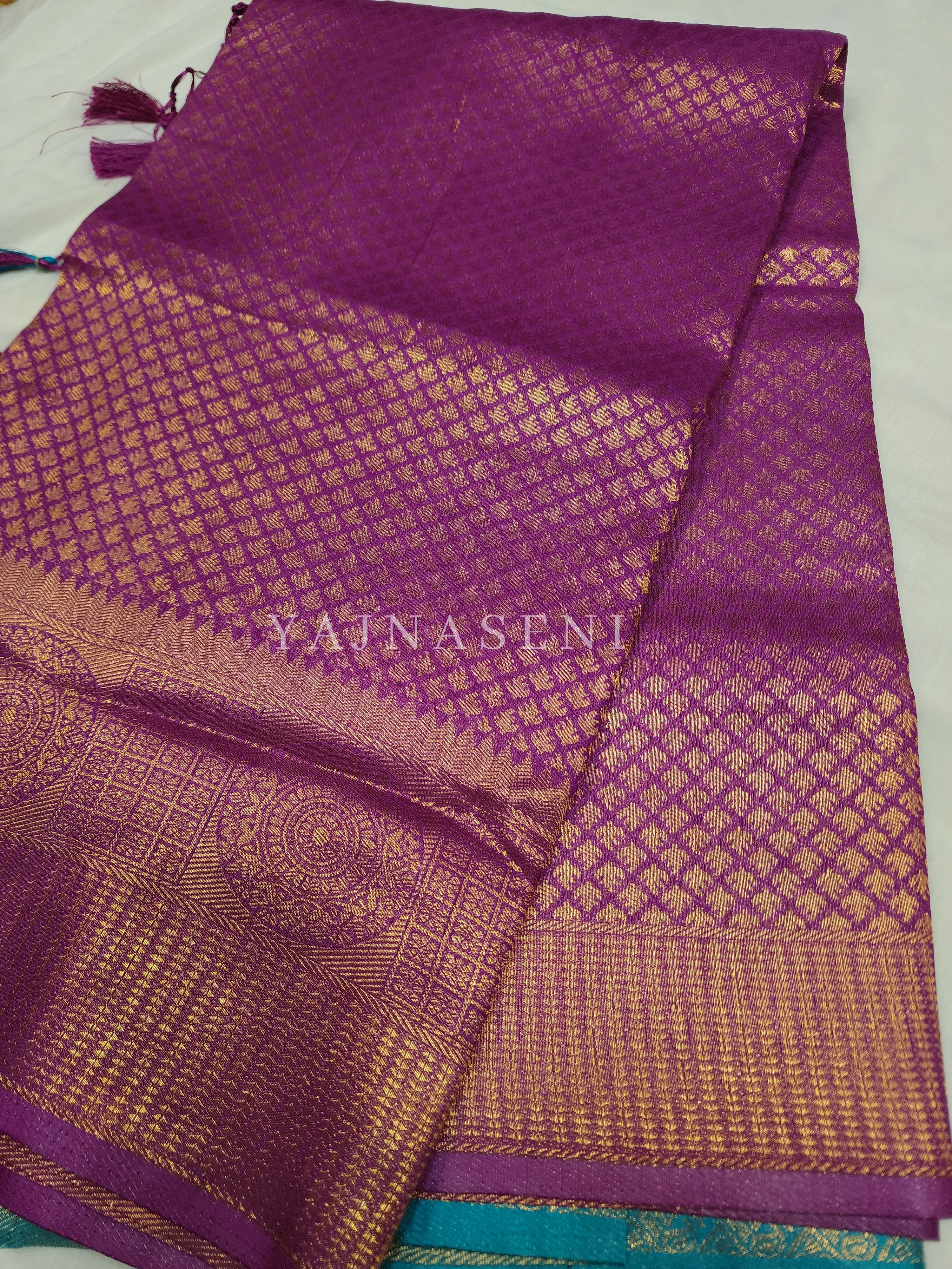 Banarasi Brocade Soft Silk Saree - Purple x Turquoise