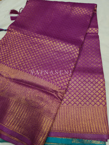 Banarasi Brocade Soft Silk Saree - Purple x Turquoise
