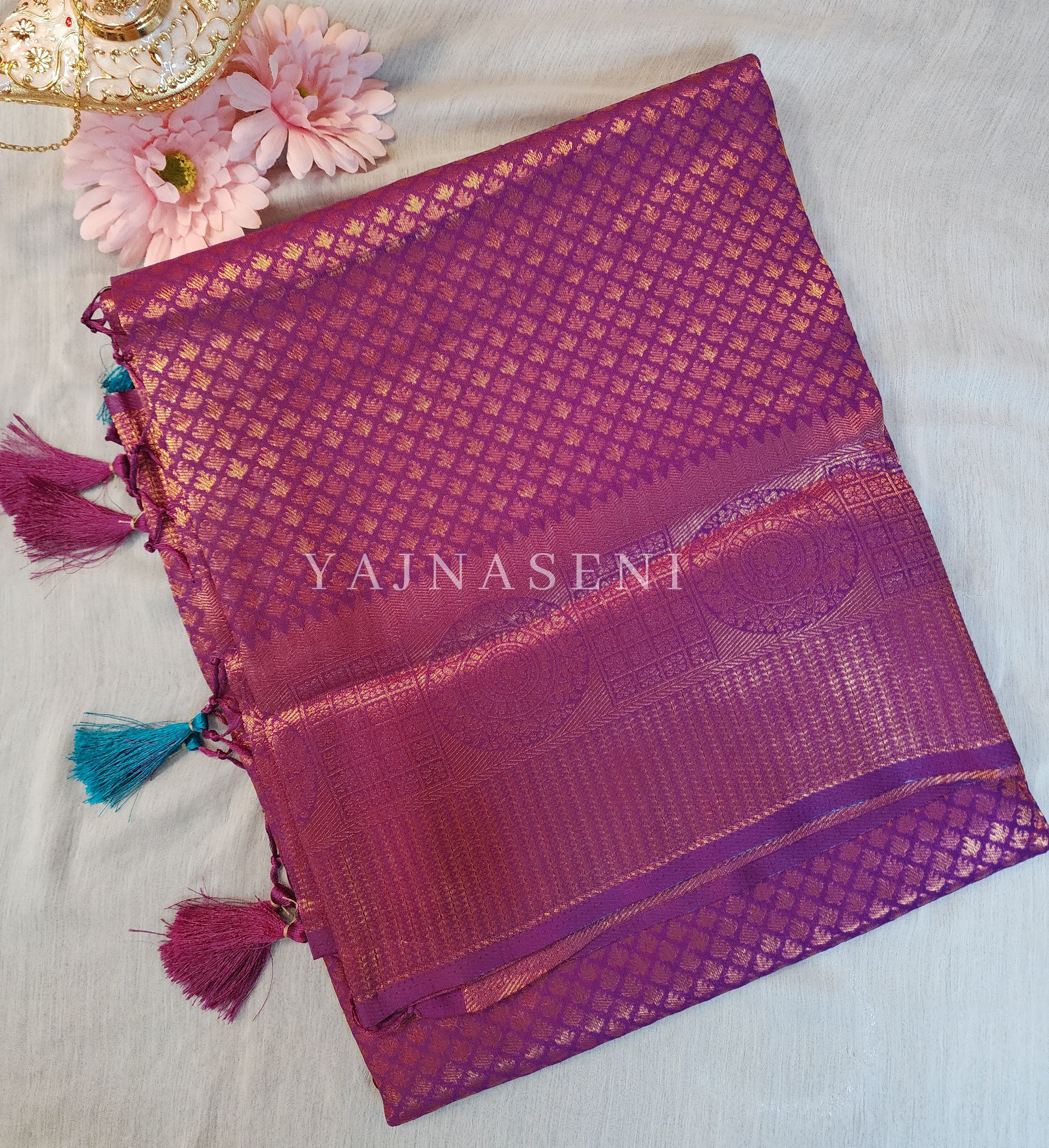 Banarasi Brocade Soft Silk Saree - Purple x Turquoise