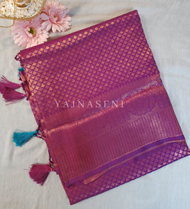 Banarasi Brocade Soft Silk Saree - Purple x Turquoise