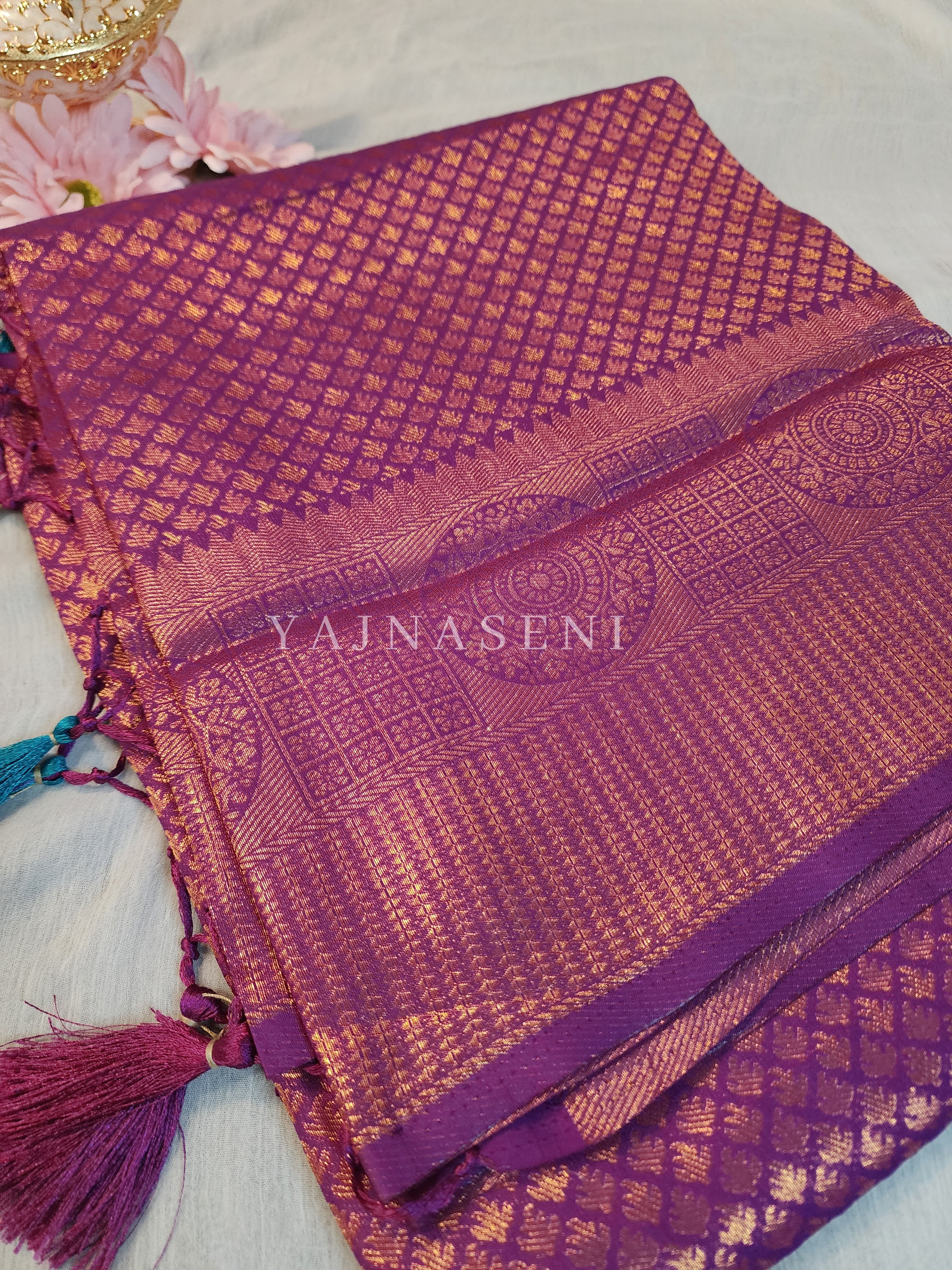 Banarasi Brocade Soft Silk Saree - Purple x Turquoise