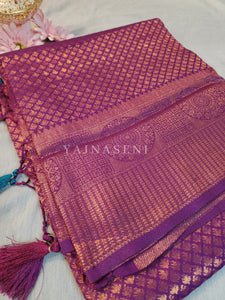 Banarasi Brocade Soft Silk Saree - Purple x Turquoise