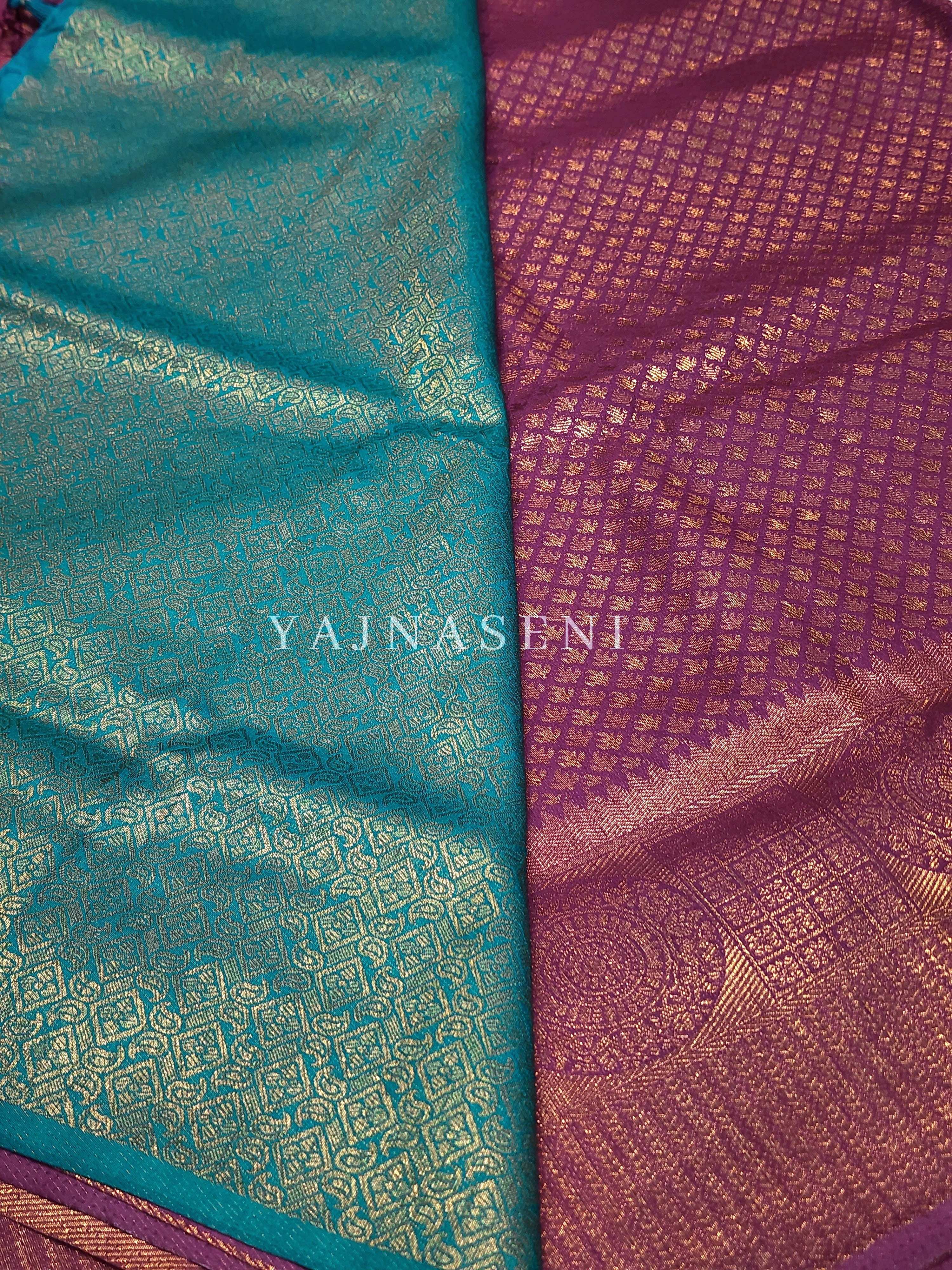 Banarasi Brocade Soft Silk Saree - Purple x Turquoise