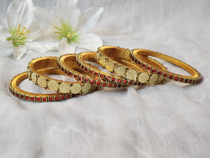 Bangle stack - Silk Thread , Kundan & Lakshmi : Gold x Red