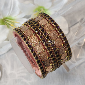 Bangle stack - Silk Thread , Kundan & Lakshmi : Copper x Purple