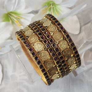 Bangle stack - Silk Thread , Kundan & Lakshmi : Gold x Purple