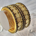 Load image into Gallery viewer, Bangle stack - Silk Thread , Kundan &amp; Lakshmi : Gold x Purple
