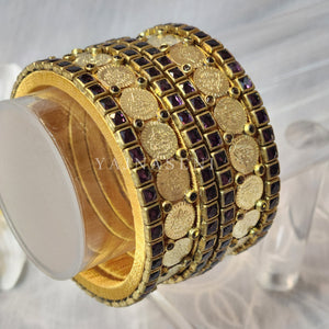 Bangle stack - Silk Thread , Kundan & Lakshmi : Gold x Purple