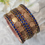 Load image into Gallery viewer, Bangle stack - Silk Thread , Kundan &amp; Lakshmi : Copper x Blue
