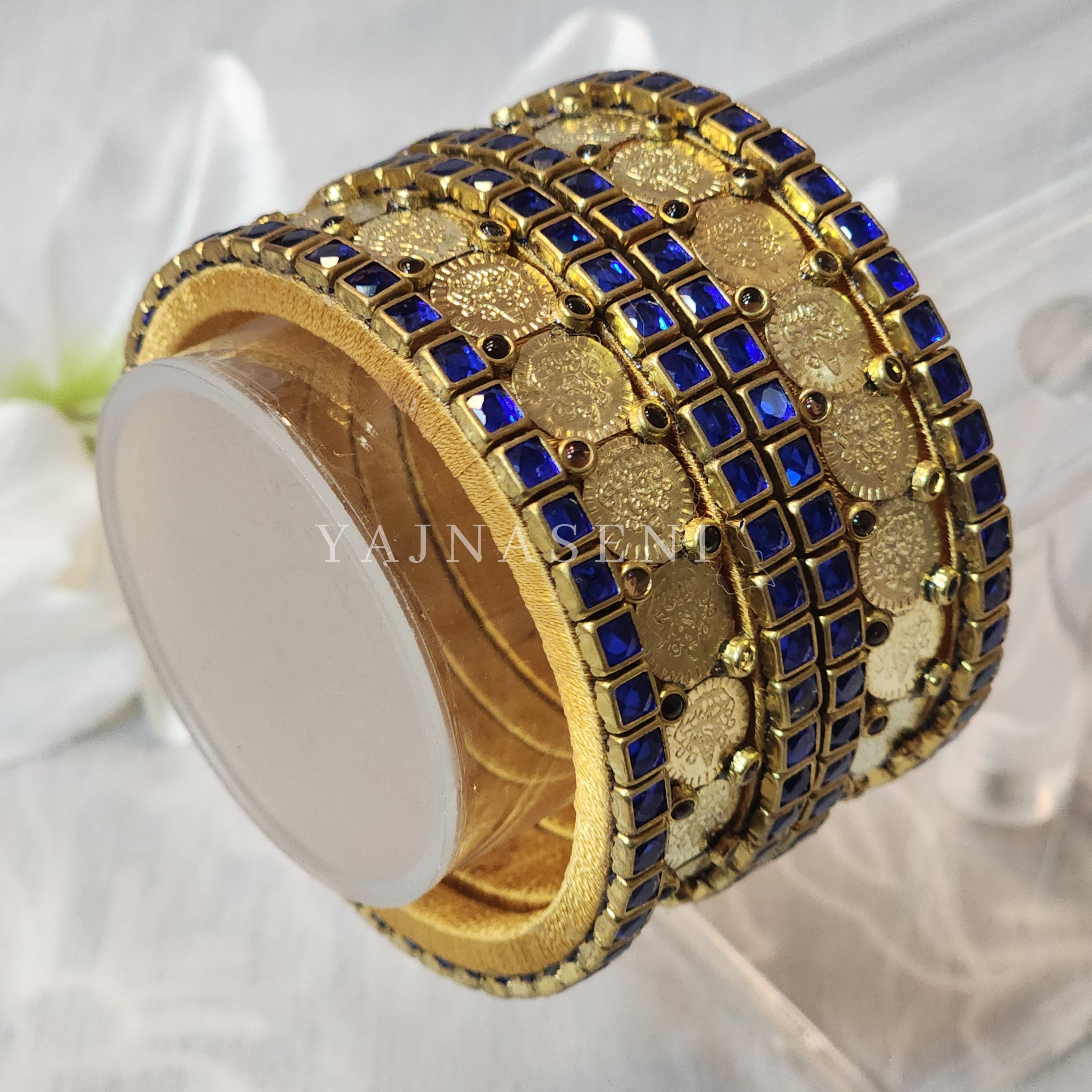 Bangle stack - Silk Thread , Kundan & Lakshmi : Gold x Blue
