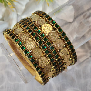 Bangle stack - Silk Thread , Kundan & Lakshmi : Gold x Green