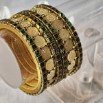 Load image into Gallery viewer, Bangle stack - Silk Thread , Kundan &amp; Lakshmi : Gold x Green

