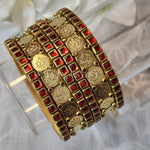 Load image into Gallery viewer, Bangle stack - Silk Thread , Kundan &amp; Lakshmi : Gold x Red
