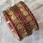 Load image into Gallery viewer, Bangle stack - Silk Thread , Kundan &amp; Lakshmi : Copper x Pink
