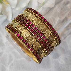 Bangle stack - Silk Thread , Kundan & Lakshmi : Gold x Pink