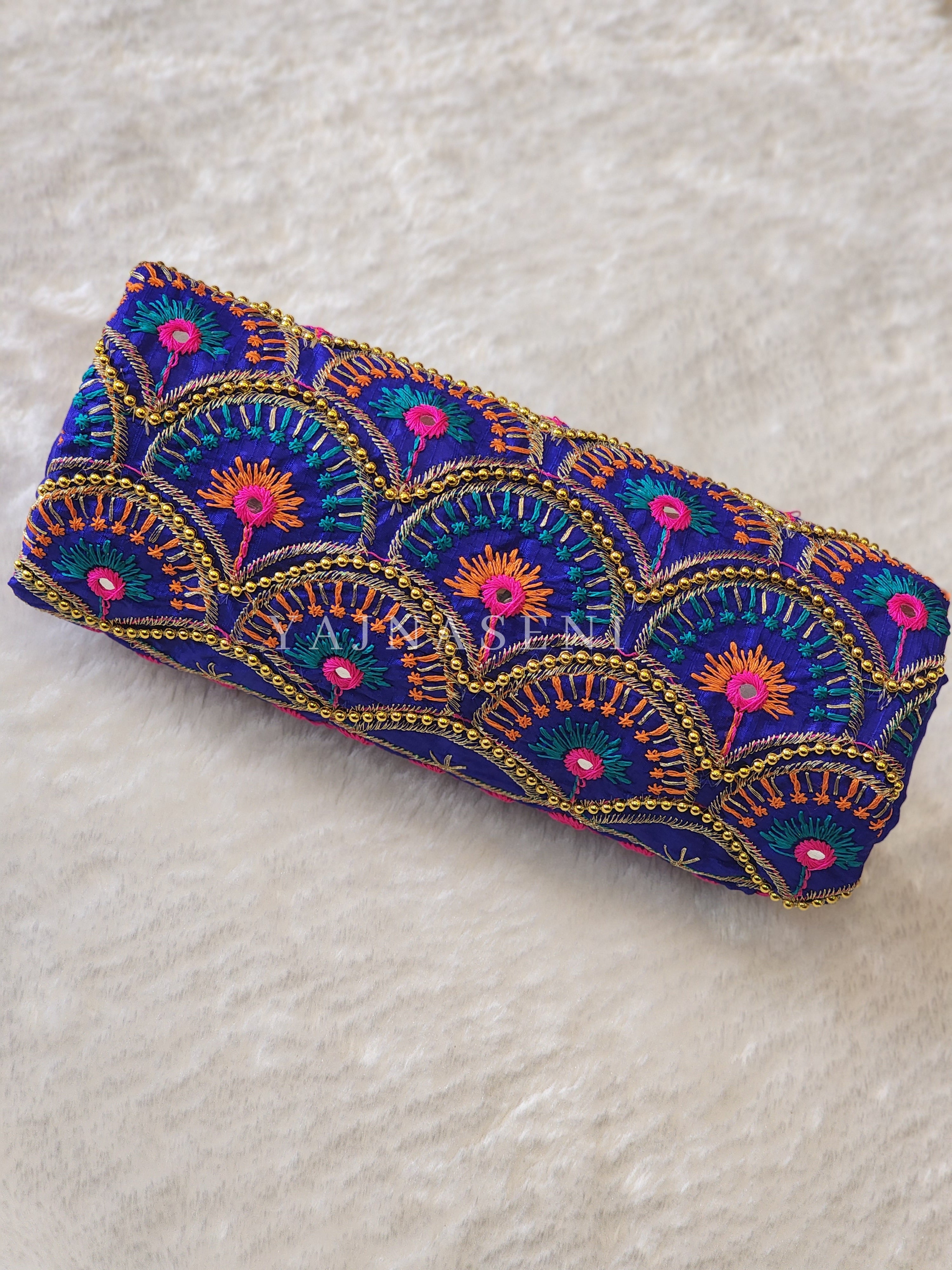 Peacock - Aari work blouse material : ROYAL BLUE