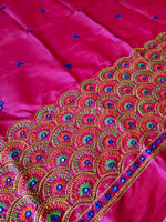 Load image into Gallery viewer, Peacock - Aari work blouse material : MAGENTA

