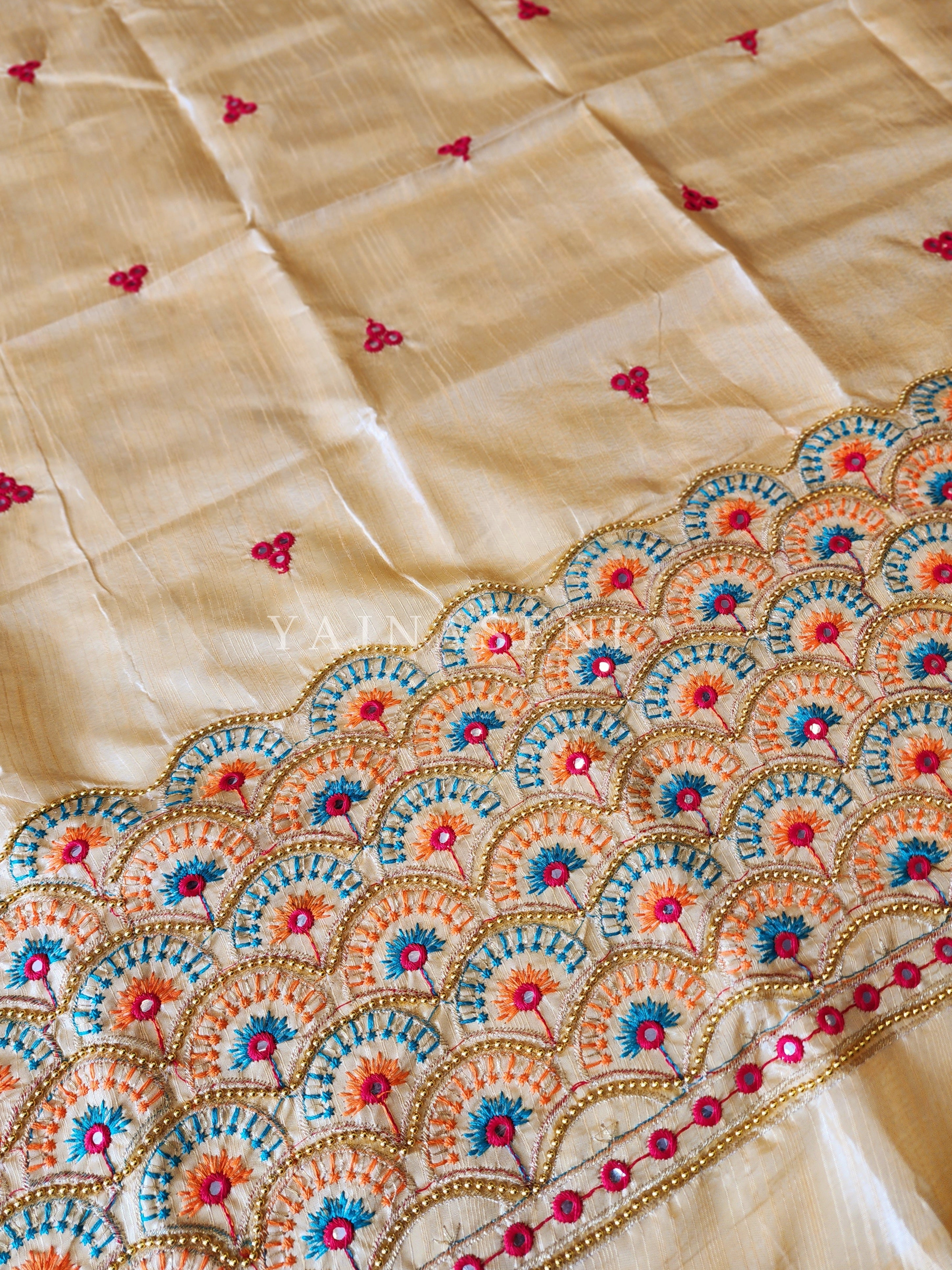 Peacock - Aari work blouse material : CREAM