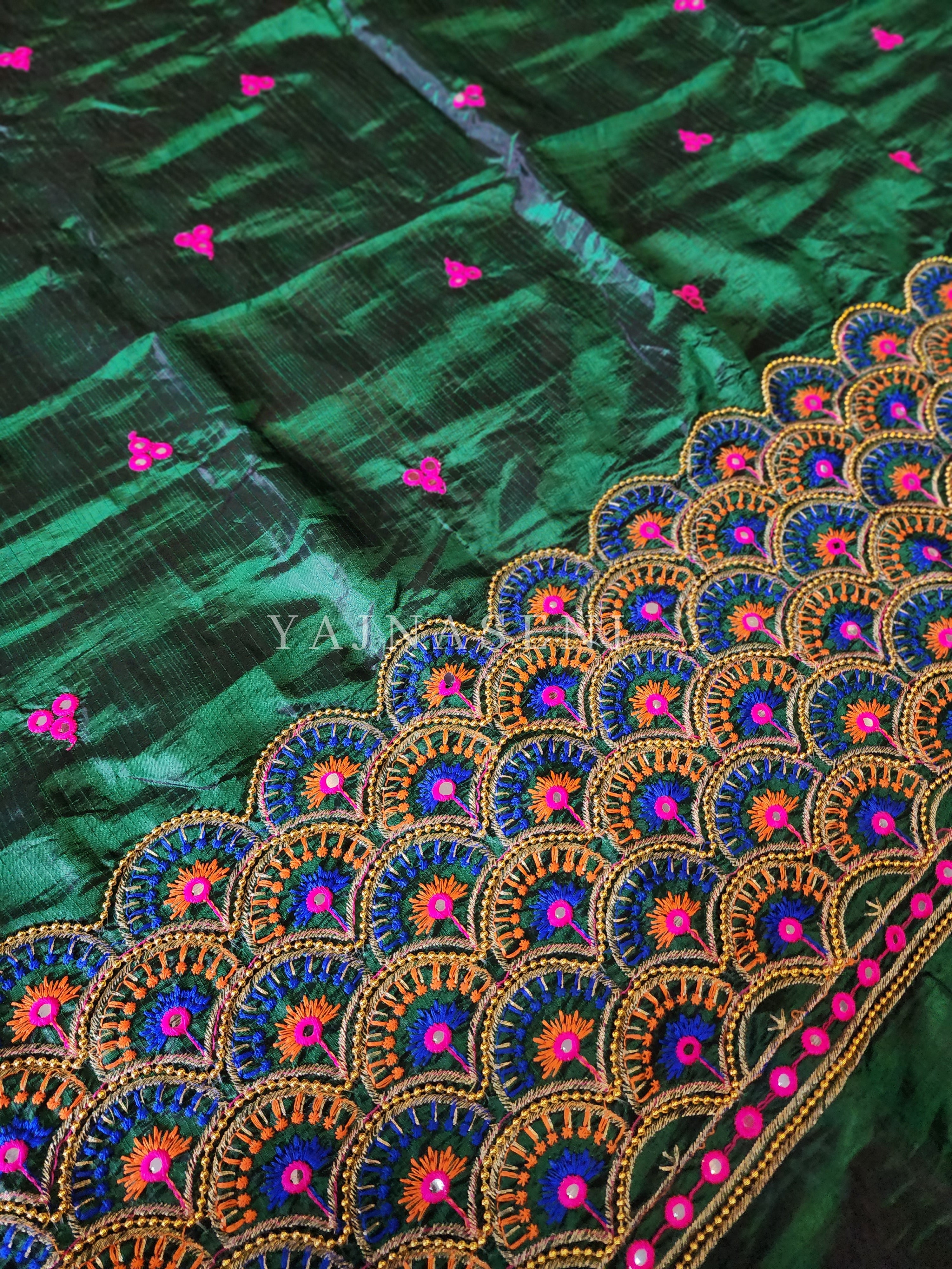 Peacock - Aari work blouse material : DARK GREEN