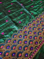 Load image into Gallery viewer, Peacock - Aari work blouse material : DARK GREEN
