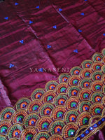 Load image into Gallery viewer, Peacock - Aari work blouse material : WINE
