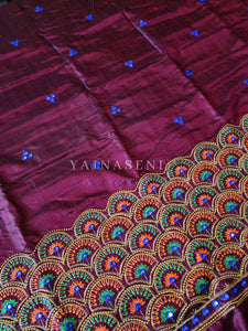 Peacock - Aari work blouse material : WINE
