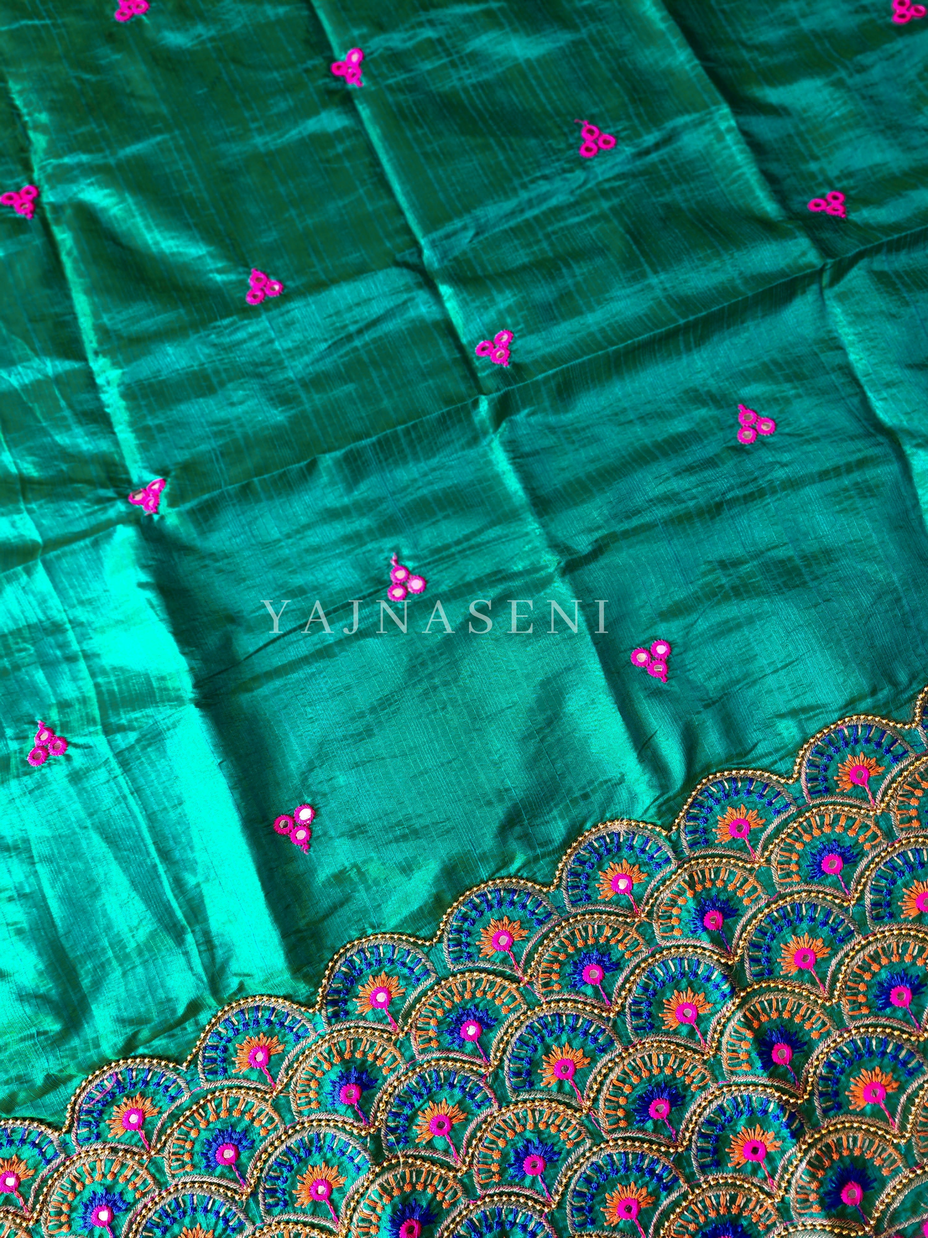 Peacock - Aari work blouse material : PEACOCK GREEN