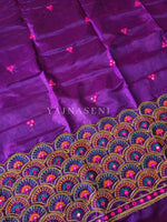 Load image into Gallery viewer, Peacock - Aari work blouse material : PURPLE
