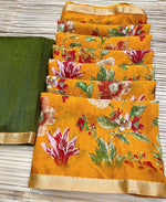 Load image into Gallery viewer, Floral x Chiffon Saree : Mustard x Olive
