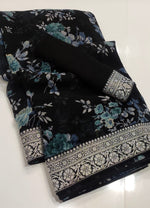 Load image into Gallery viewer, Floral x Chiffon Saree : Black
