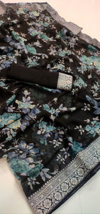Floral x Chiffon Saree : Black