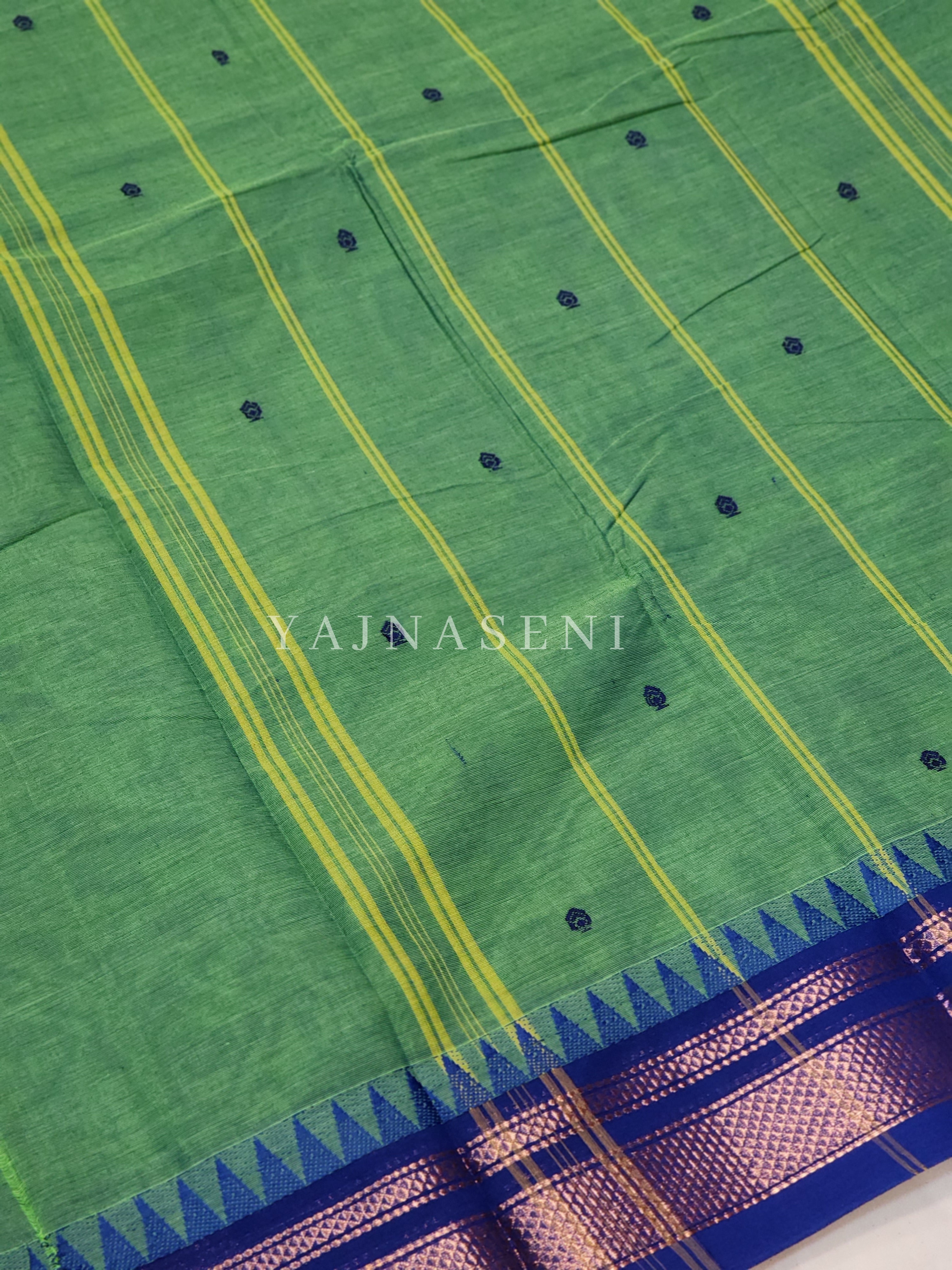 Kanchipuram Pure Cotton saree - Seafoam Green x Blue