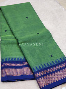 Kanchipuram Pure Cotton saree - Seafoam Green x Blue