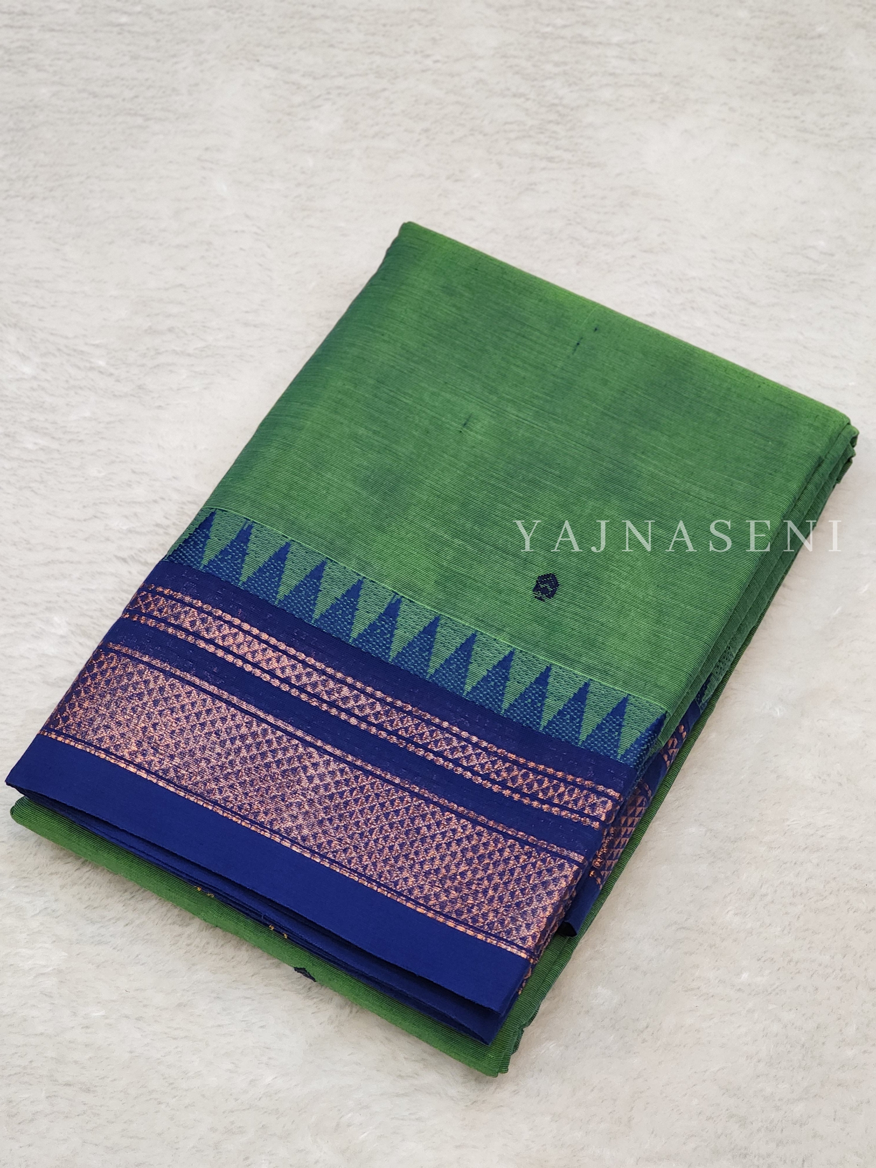 Kanchipuram Pure Cotton saree - Seafoam Green x Blue