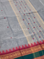 Load image into Gallery viewer, Kanchipuram Pure Cotton saree - Cadet Grey x Berry x Teal
