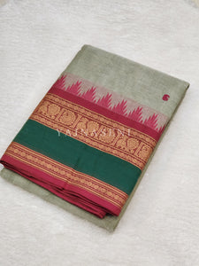 Kanchipuram Pure Cotton saree - Sage Grey x Magenta x Grey