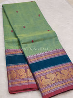 Load image into Gallery viewer, Kanchipuram Pure Cotton saree - Seafoam Green x Purple x Blue
