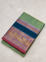 Load image into Gallery viewer, Kanchipuram Pure Cotton saree - Seafoam Green x Purple x Blue
