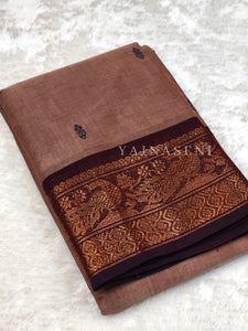 Kanchipuram Pure Cotton x Copper zari saree - Mocha