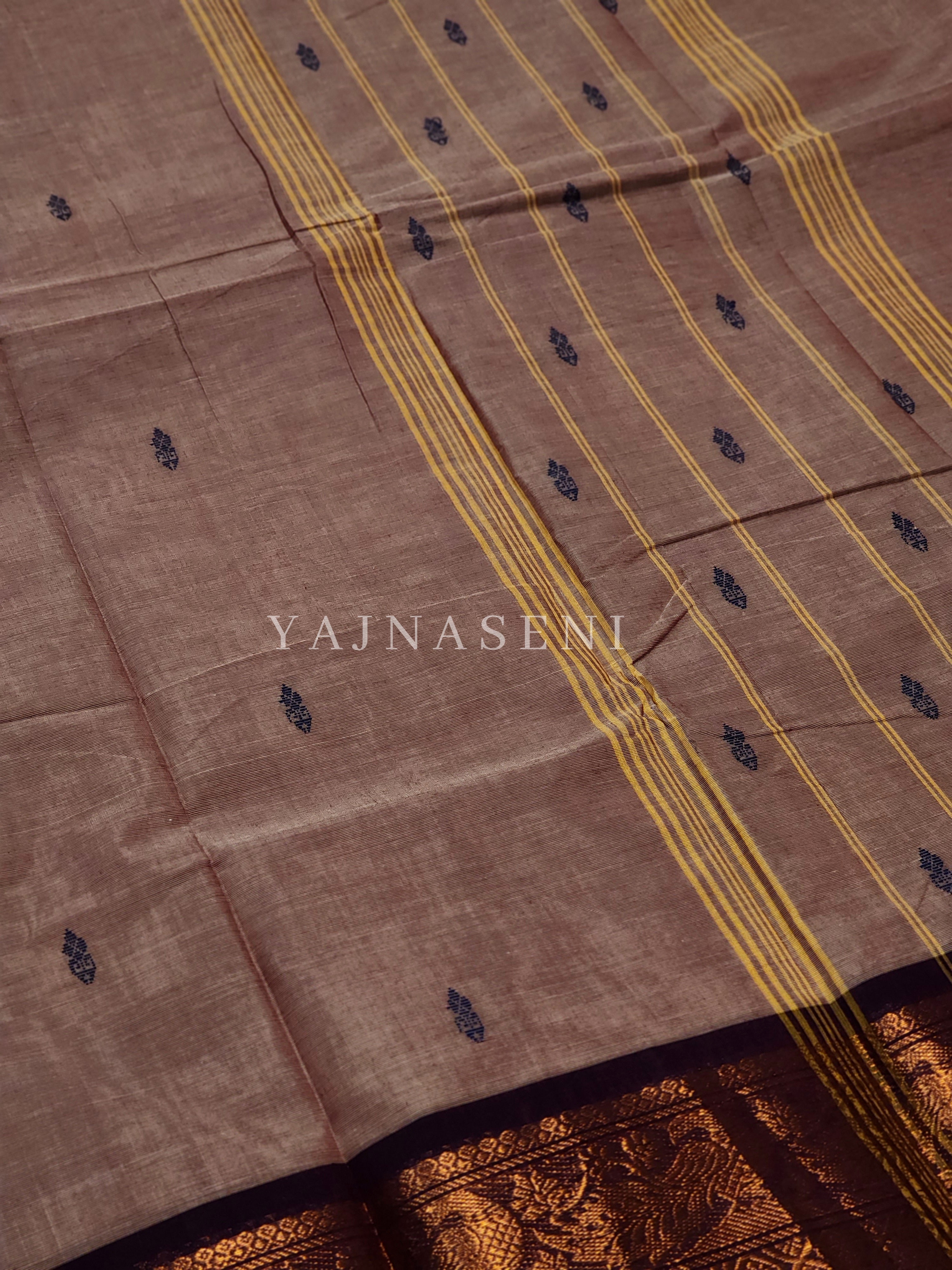Kanchipuram Pure Cotton x Copper zari saree - Mocha