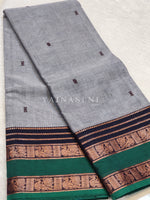 Load image into Gallery viewer, Kanchipuram Pure Cotton x Copper zari saree - Grey x Green
